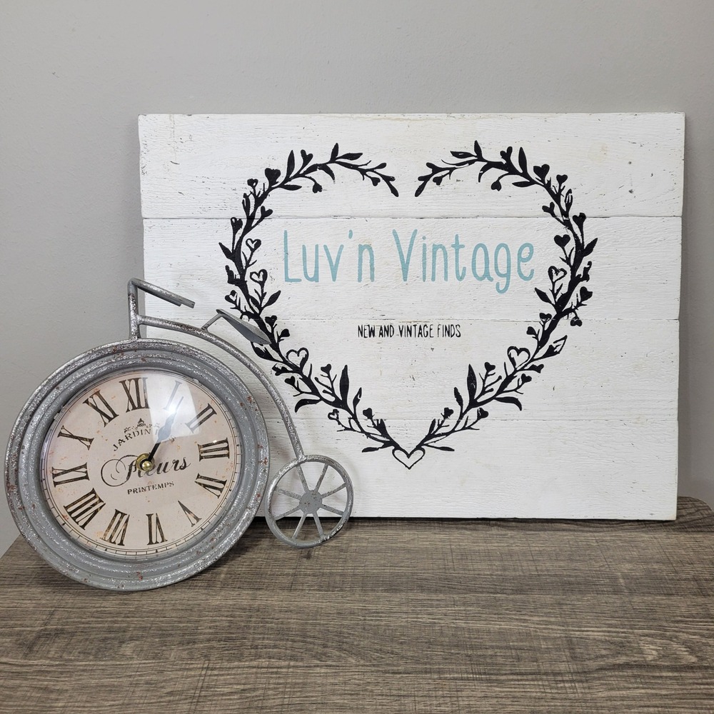 Farmhouse Bicycle Desk Shelf Tabletop Clock‎ Roman Numeral Rustic Shabby Decor